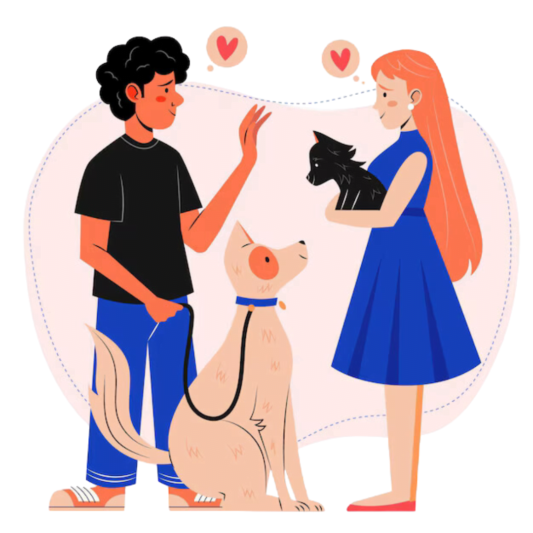 Boy with a dog talking to a girl with a dog