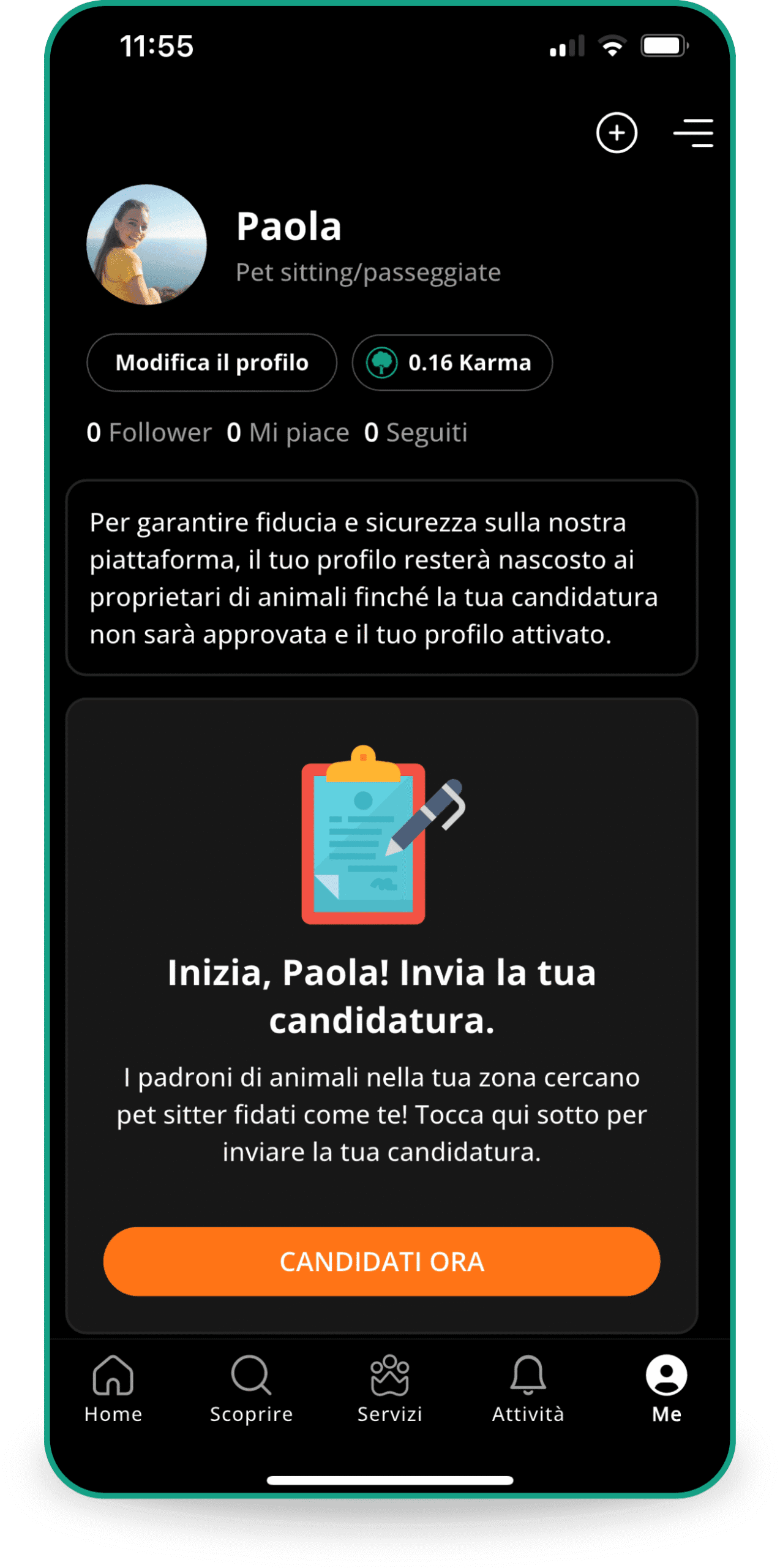 Modulo candidatura pet sitter Petme